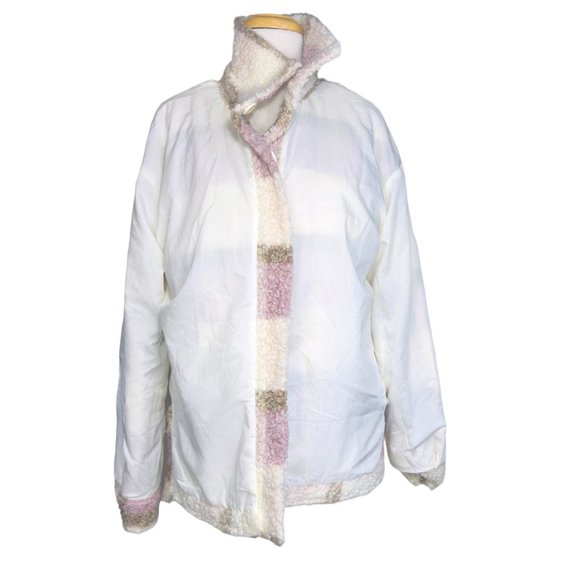 Mable Women's Sherpa Jacket Beige Pink & Brown Size Medium NWT - Picture 7 of 10